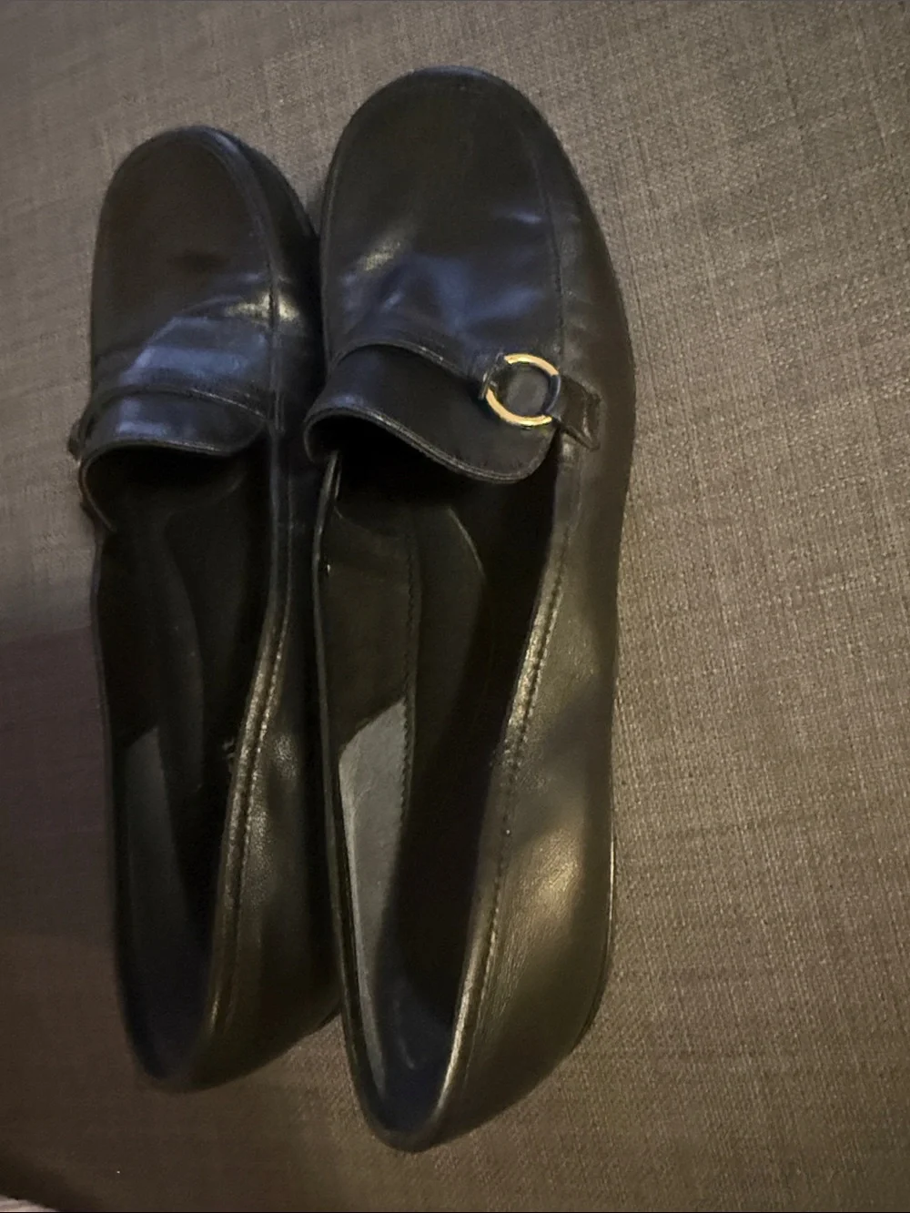 Easy Spirit Black Slip-On Flats with Gold Ring Accent